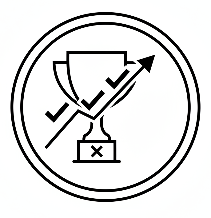 craete icon for Proven Track Record of Success in black and white, white back ground