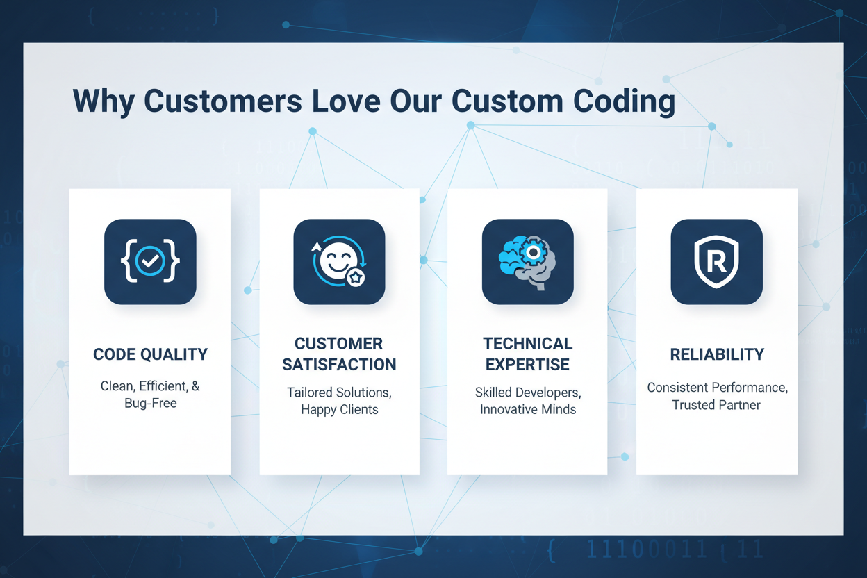 create an image of Why Customers Love Our Custom Coding, make it professional not cartonish